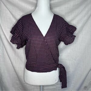 Madewell Red And Blue Wrap Blouse